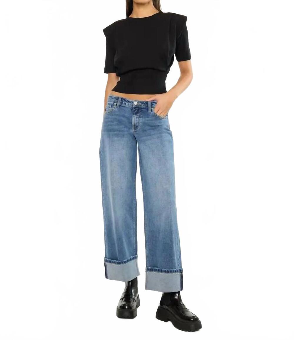NEW KANCAN mid rise studded wide leg jeans in medium